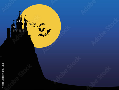 
ハロウィン〜満月に飛ぶコウモリと不気味な城〜
