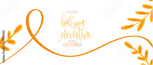 National Bullying Prevention Month October web banner. Orange support and awareness ribbon symbol. Vector illustration