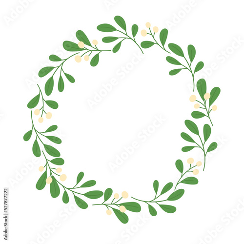 Winter wreath with mistletoe. Template for Christmas greeting card, invitation, poster, banner, print.