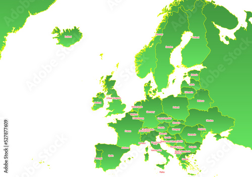 European map in green with yellow outline