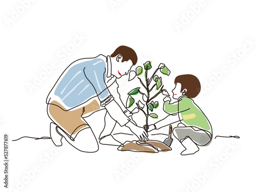 sketch lifestyle 3_tree planting with father and son to shows the concept of eco vector illustration graphic EPS 10