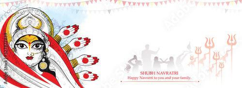 creative vector illustration of Goddess Durga for,Subh Navratri,Durga Puja religious  banner with colorful background.
