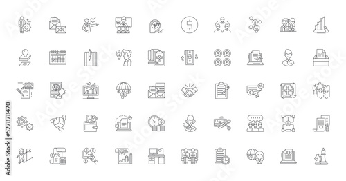 Business group ideas, linear icons, line signs set, vector collection