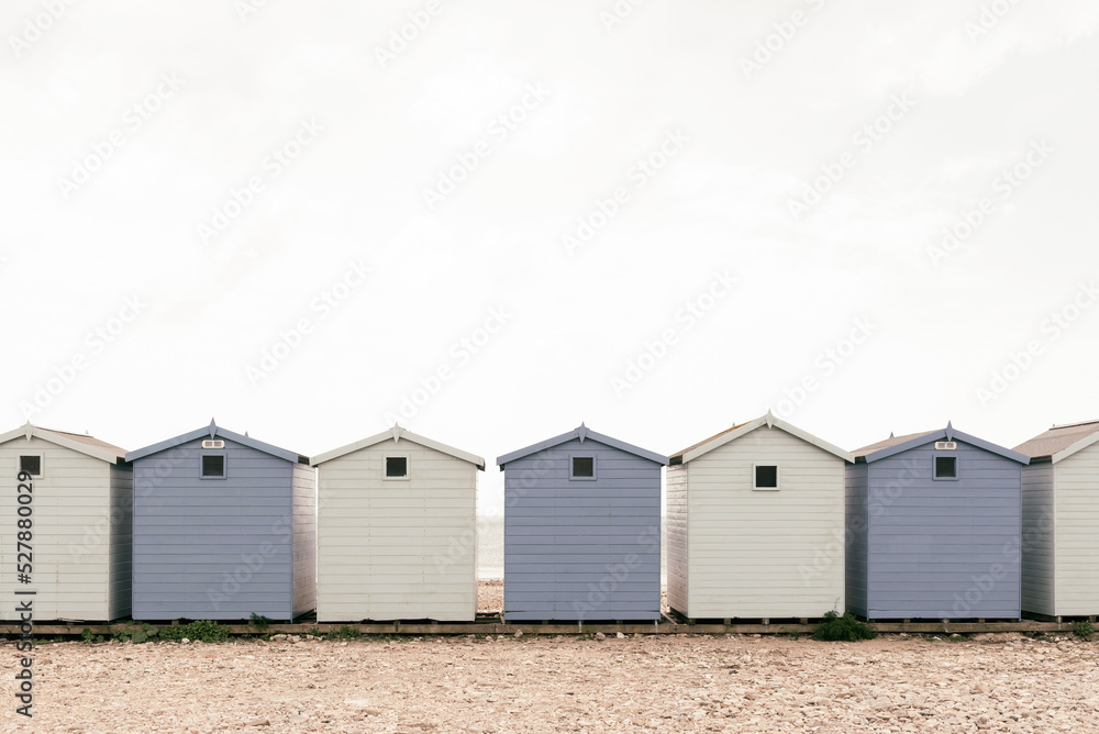 White and blue beach huts