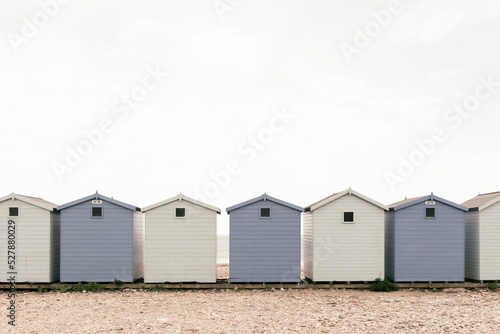 White and blue beach huts