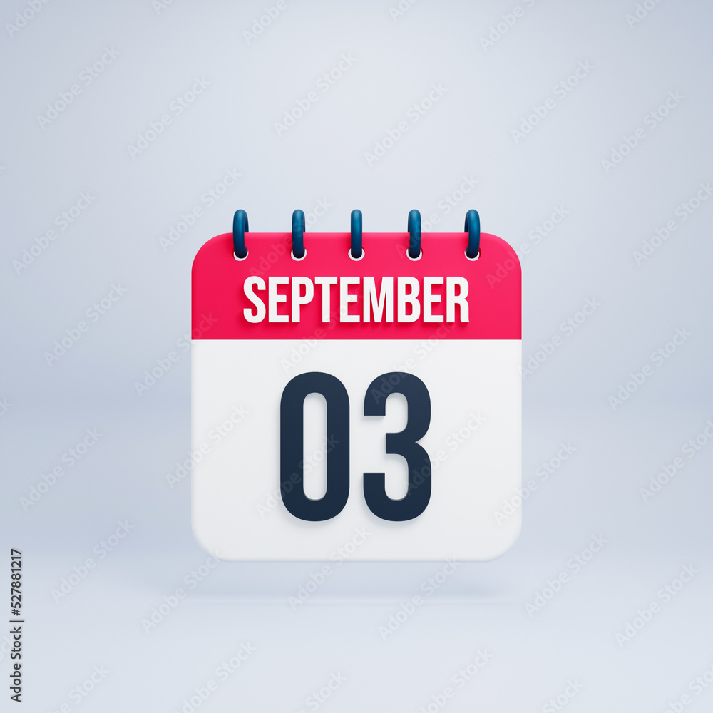 September Realistic Calendar Icon 3D Rendered September 03 September Realistic Calendar Icon 3D Rendered September 03