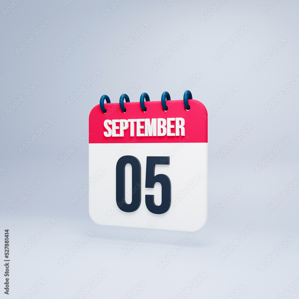 September Realistic Calendar Icon 3D Rendered September 05 September Realistic Calendar Icon 3D Rendered September 05