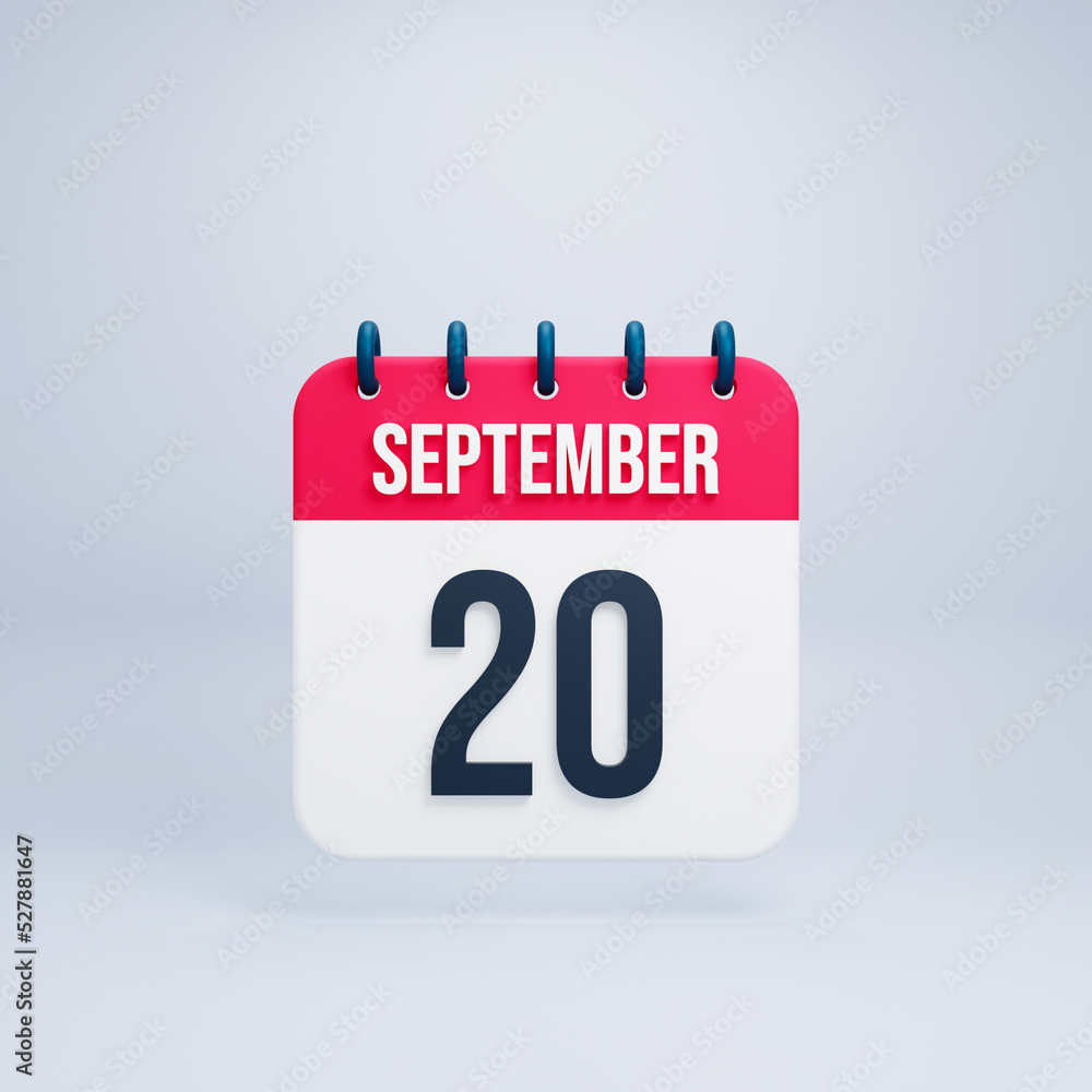 September Realistic Calendar Icon 3D Rendered September 20 September Realistic Calendar Icon 3D Rendered September 20