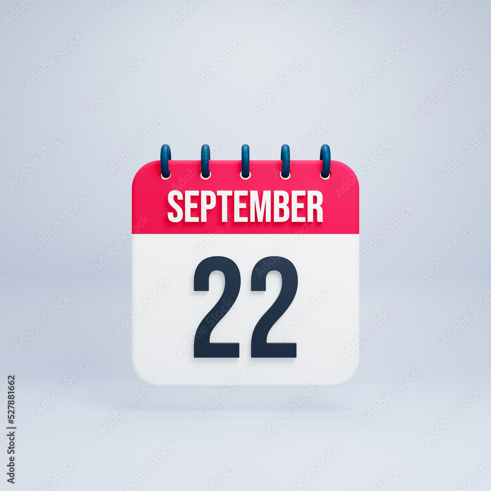 September Realistic Calendar Icon 3D Rendered September 22 September Realistic Calendar Icon 3D Rendered September 22