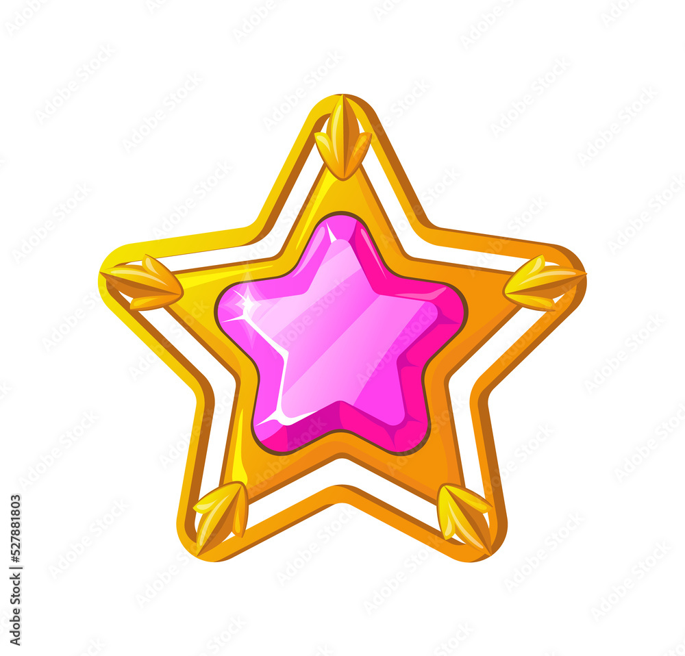 Award star. Pink stone in game stars, 1st label burst, cartoon vector illustration Award star. Pink stone in game stars, 1st label burst, cartoon vector illustration