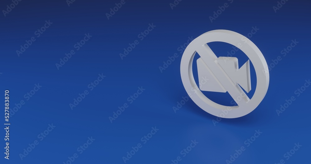 Isolated realistic white no video symbol with shadow. Located on the right side of the scene. 3d illustration on blue background Isolated realistic white no video symbol with shadow. Located on the right side of the scene. 3d illustration on blue background