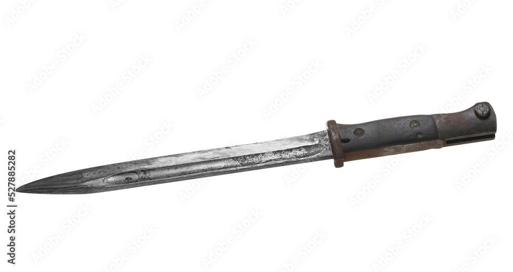 German M 98 bayonet, third model, S 238 G, 1934 year, isolated on white German M 98 bayonet, third model, S 238 G, 1934 year, isolated on white
