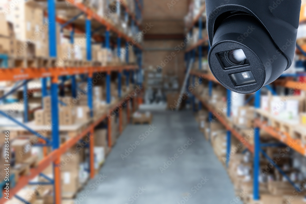 CCTV camera security system installed in a warehouse. 24 hours indoor video control. round-the-clock video recording at the enterprise