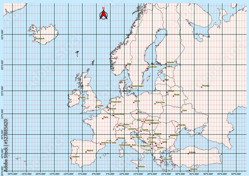 Europe Map Geographic Coordinates latitude and longitude  German language