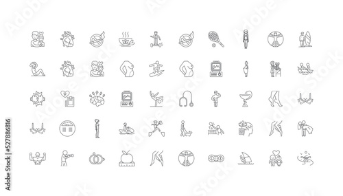 Wellness ideas, linear icons, line signs set, vector collection