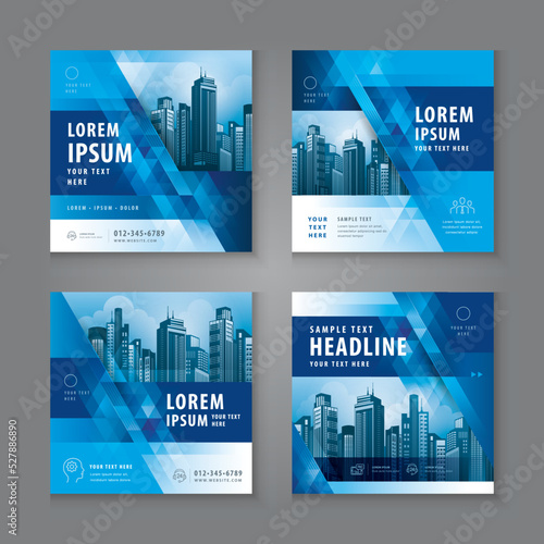 Modern square header web banner profile. Abstract Blue Geometric Triangle Background.