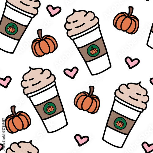 Pumpkin Spice Latte Coffee Seamless Pattern Vector Fall Autumn Pumpkin Pattern Transparent Background