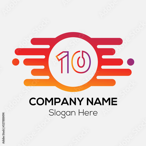 Fast Logo On Letter 10 Template. Fast Logo On 10 Letter, Initial Fast and Speed Sign Concept Template