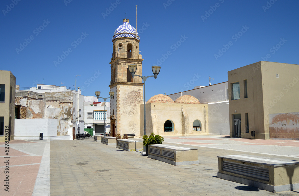 Merced Square and Merced Tower in Rota, Cadiz province, Spain