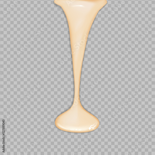 Flowing realistic liquid mayonnaise on transparent background.Spreading cheese, cream, milk, cream or yogurt.