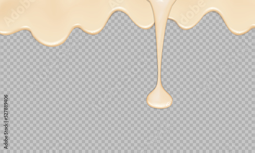 Flowing realistic liquid mayonnaise on transparent background.Spreading cheese, cream, milk, cream or yogurt.