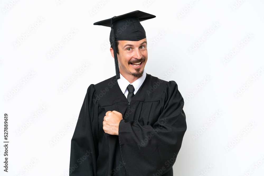 Young university graduate man isolated on white background celebrating a victory Young university graduate man isolated on white background celebrating a victory