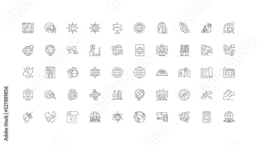 Maps and locations ideas, linear icons, line signs set, vector collection