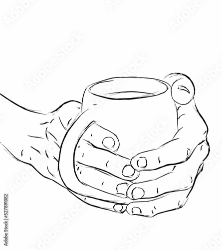 Woman holding a coffee cap drawing