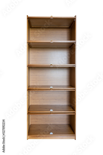 Close-up of open bamboo and wooden structure bookshelf