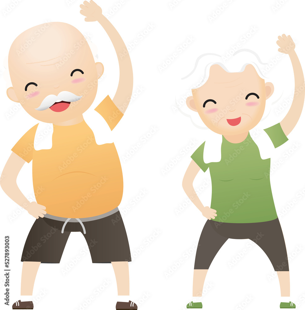 Elderly people exercising. Active healthy workout aged people. Grandparents making morning exercises. Elderly people exercising. Active healthy workout aged people. Grandparents making morning exercises.