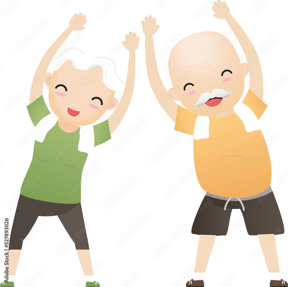 Elderly people exercising. Active healthy workout aged people. Grandparents making morning exercises. Elderly people exercising. Active healthy workout aged people. Grandparents making morning exercises.