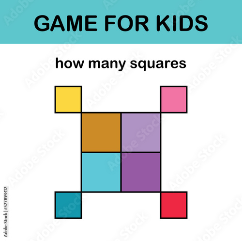 How many squares? Math game for kids. Mathematics resources for teachers and students.