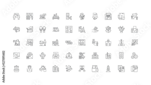 Franchise concept illustration, linear icons, line signs set, vector collection