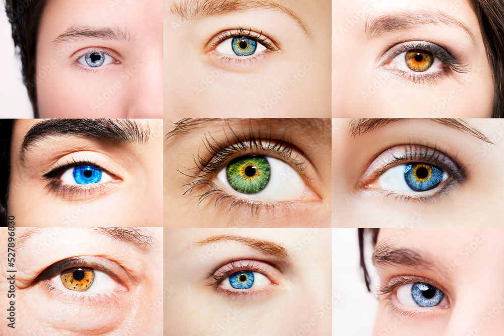 Fototapeta premium Set of 9 Different Beautiful Eyes close up shot.
