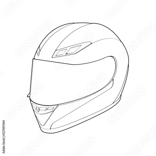 Template helmet full  face, line Art helmet Vector Illustration, Line art vector, helmet Vector
