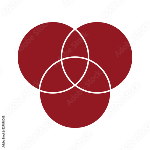 Intersection of three sets circles. Venn diagram of 3 sets