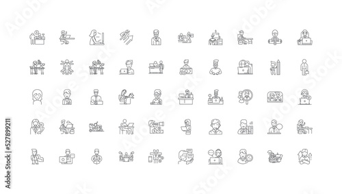 Freelance concept illustration, linear icons, line signs set, vector collection