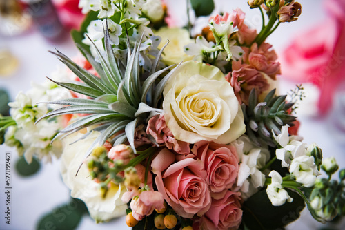 Canvas Print Floral arrangement at a wedding with roses and succulents