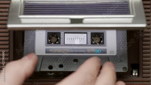 Audio cassette tape in old recorder