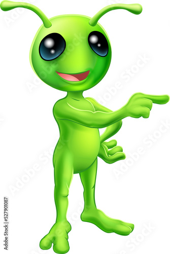 Cute Cartoon Alien Pointing