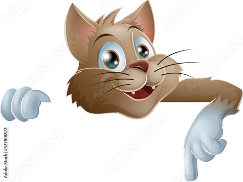 Cartoon Cat Pointing Down