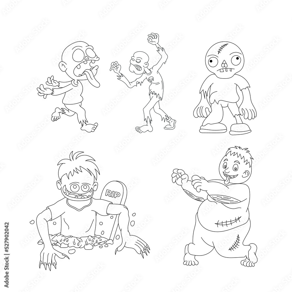 Halloween Zombie Line Art Illustration For Coloring Page 