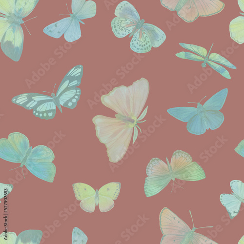 Butterflies seamless pattern. Multicolored watercolor butterflies for design  scrapbooking  wrapping paper  wallpapers  textiles.