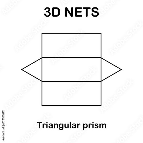Geometry net of triangular prism. 3d solid shape in mathematics