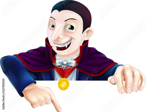 Cartoon Dracula Pointing Down