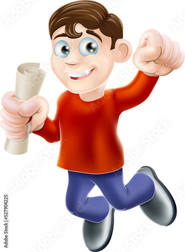 Jumping happy man with diploma