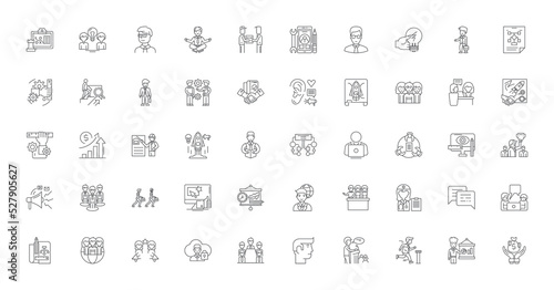 Business intelligence concept illustration, linear icons, line signs set, vector collection