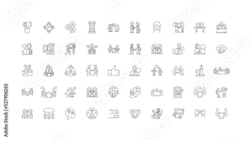 Negotation concept illustration, linear icons, line signs set, vector collection
