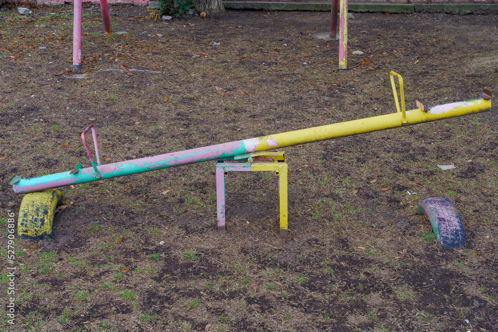 Broken playground. Background with selective focus and copy space