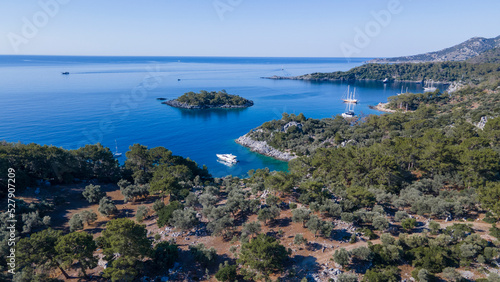 aegean sea , bay in the mountains, view from birdeye